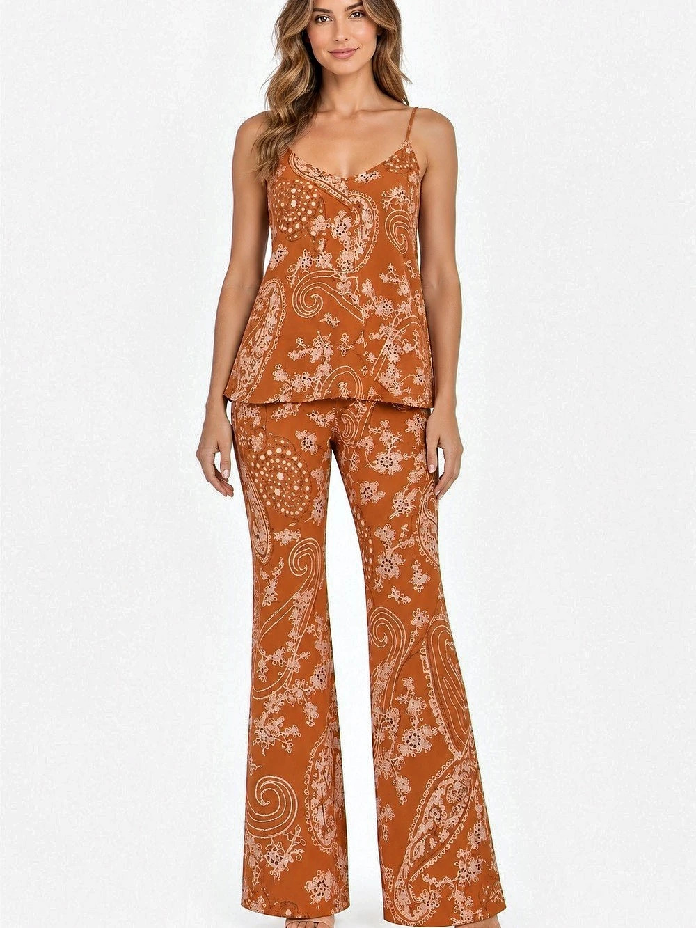 Zara Paisley Wide-Leg Pant Set Medium